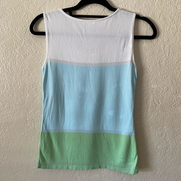 Escada Sleeveless Multicolor Top Size 34 Green Blue White Knit Elegant Summer - Picture 3 of 7